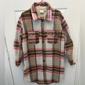Pink and Brown Flannel Shacket